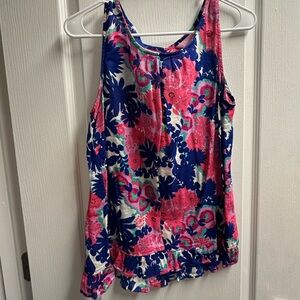 Lilly Pulitzer Essie Pink and Blue Floral Tank Top